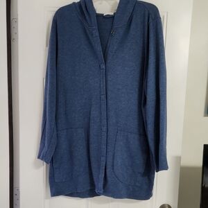 Casual Blue Women's Button-Up Hoodie
